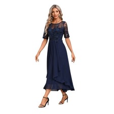 Mother-Of-The-Bride Cocktail Semi-Formal Navy Blue Dress Sequins Size Medium