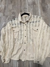 POL Cream Denim And Sheer Lace Oversized