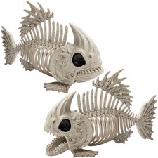 Halloween Posable Fish Skeleton Decorations Plastic Bones Animal Props Set