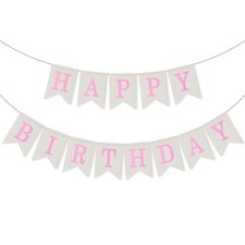 Happy Birthday Banner, 5x7 inches Pre-Strung Burlap Birthday Banner, Assemble...