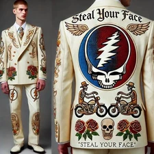 Men Ivory 2Pc Floral Embroidered Nudie Western cowboy Cocktail  Prom Outfit