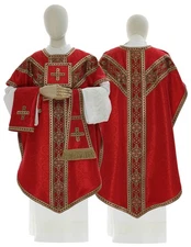 Red Pugin Chasuble with stole Vestment Casulla Roja Casula Rossa Kasel PY113C25