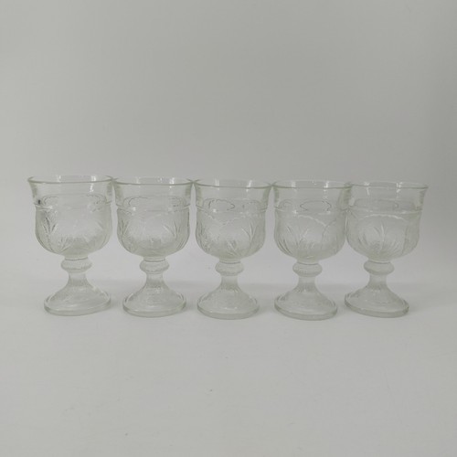 Indiana Glass Pebble Leaf Cabbage 6oz Water Goblet Wine Glass Footed Cups Set 5 - Picture 12 of 13