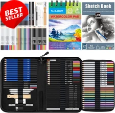 76-Piece Drawing Sketching Kit w/ Sketchbook, Pencils, Watercolor & Tutorial