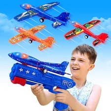 3 Pack Airplane Launcher Toys, 2 Flight Modes LED Foam Glider Catapult Plane, Ou