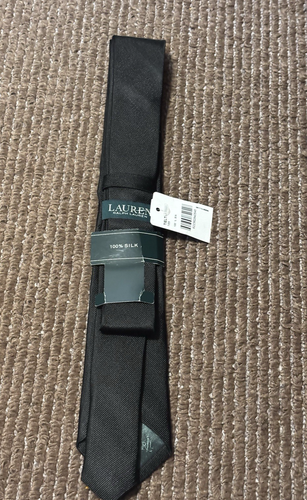 LAUREN RALPH LAUREN BIG BOYS BLACK 100% SILK TIE NEW - Picture 2 of 4