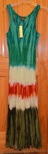 Solitaire Long Maxi Dress Sundress Multicolor Tie Dye 100% Cotton Sleeveless M