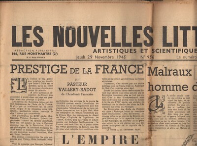 Les NOUVELLES LITÉRAIRES Skizze von MALRAUX by Roger WILD Ciné NAÏS 29-11-1945