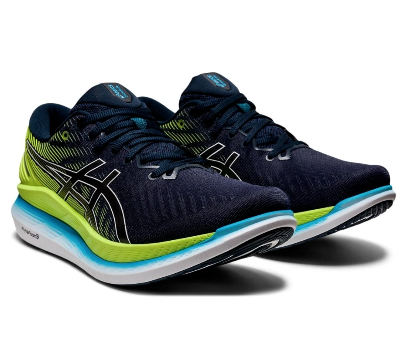 Scarpe da corsa Asics GlideRide 2 da uomo Regno Unito 8 francesi blu pericolo verdi NUOVE