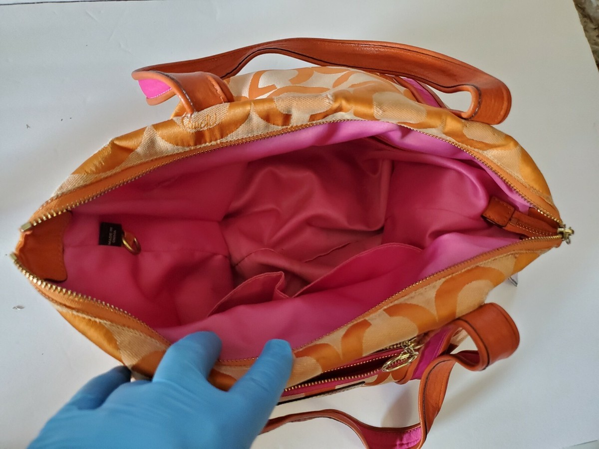 COACH OP ART POPPY GLAM ORANGE PINK TOTE BAG SHOULDER PURSE