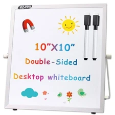 Small Dry Erase Board Desktop Whiteboard Easel for Kids 10 x 10 with 2 marks