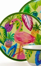 Fitz & Floyd FLAMINGO 12 Pc Service For FOUR Melamine Dinnerware Set NIB