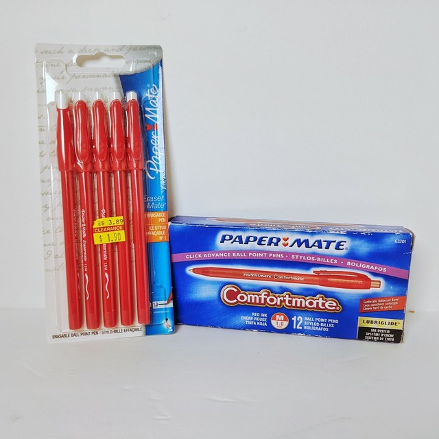 Paper Mate EraserMate & ComfortMate Pens, Medium Point, 1.0 mm, Red Ink