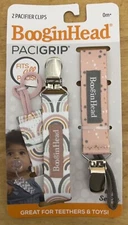 NEW BooginHead Pacigrip 2 Baby Pacifier Clips, Pink and White, Rainbows