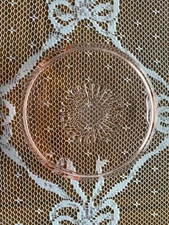 HTF Vintage 1930's Pink Depression Glass Round Footed Tea Tile, Trivet, Pedestal