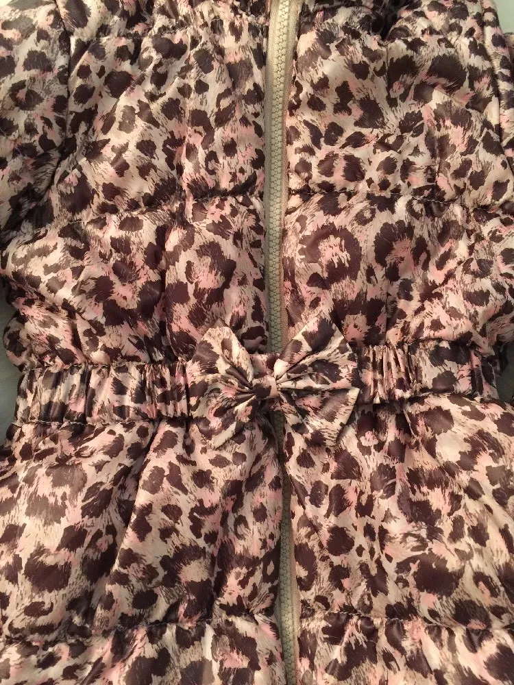 H M Girl s Leopard Print Fleece Lined Hooded Puffer Jacket Size