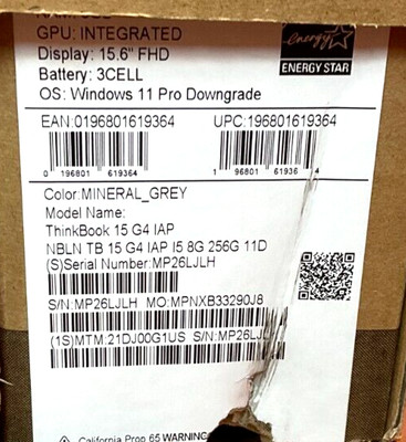 Lenovo ThinkBook 15 G4 i5-1235U 8GB 256GB BT5 WiFi6 15.6F W11P 21DJ00G1US   NEW!