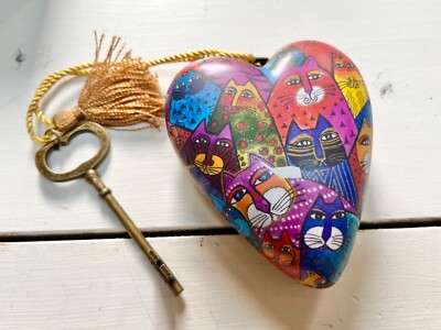 Demdaco Heart Cats Key Lock Hanging Ornament Gift Idea Art Hearts 3.5'' New