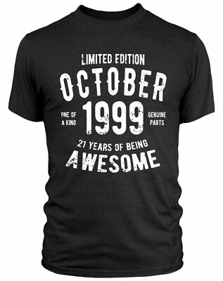 Herren T-Shirt Jahrgang Oktober 1999 Spruch Geburtstag Oberteil 21 Jahre Geschenk für Ihn Sohn