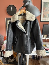 Weekday Black Leather Jacket Shearling Cyborg