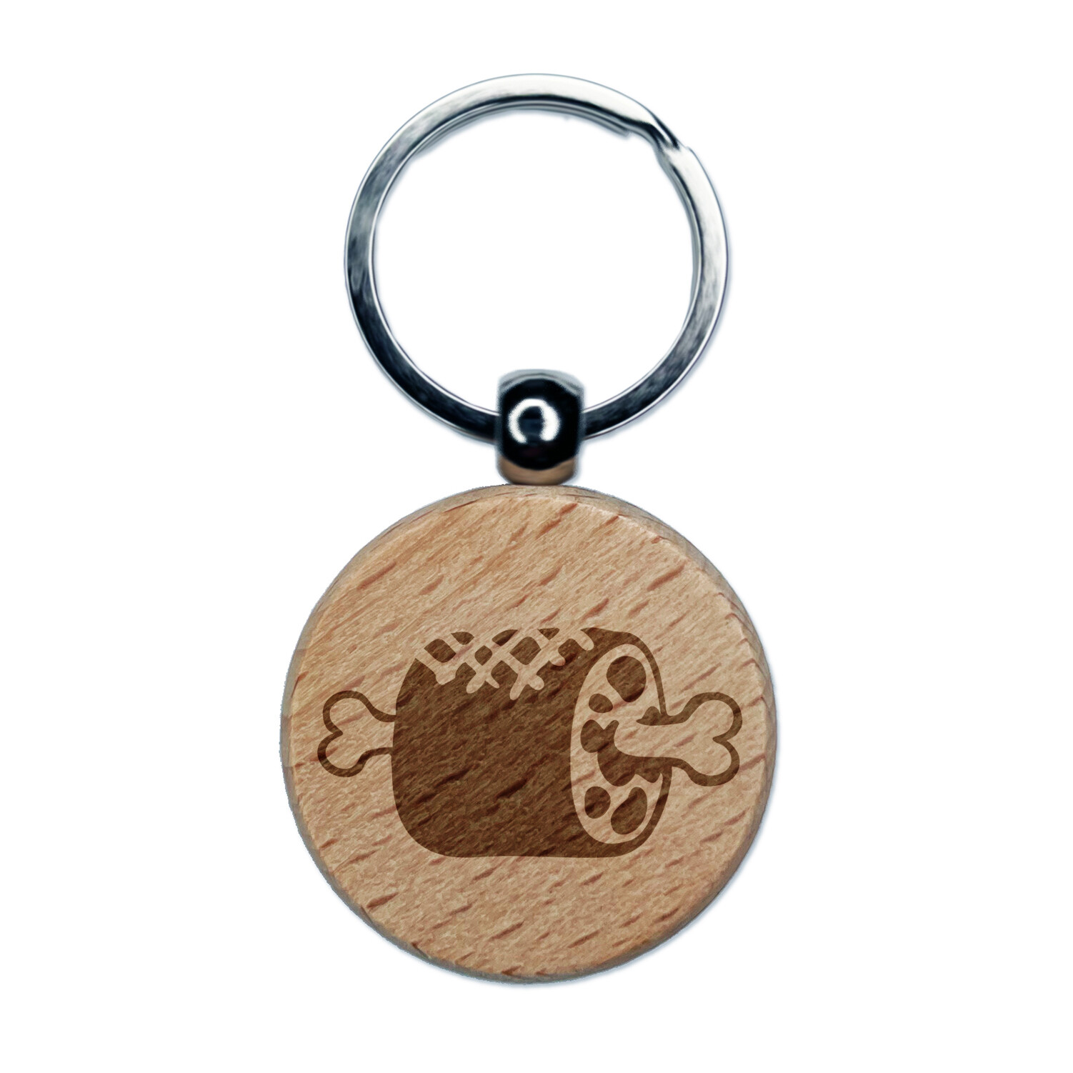 Grilled Barbecue Meat Haunch on Bone Engraved Wood Round Keychain Tag Charm