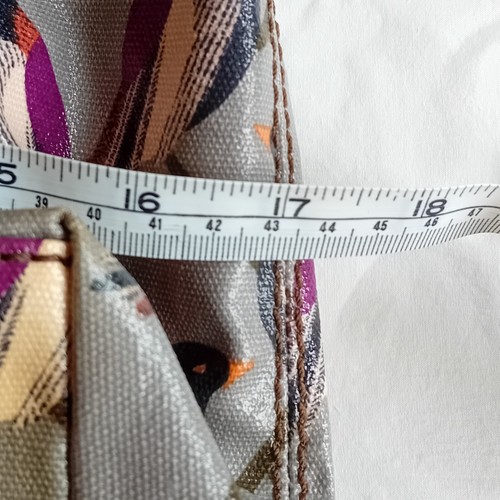 FOSSIL KEY PER Vintage Grey Purple Canvas Birds Motif Tote Brown Leather Trim - Picture 19 of 21