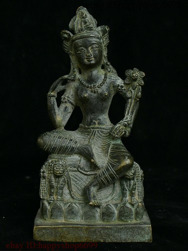 China Tibet Buddhism Temple Old Bronze Green Tara Tibetan Buddha Guanyin Statue - 第 1/12 張圖片