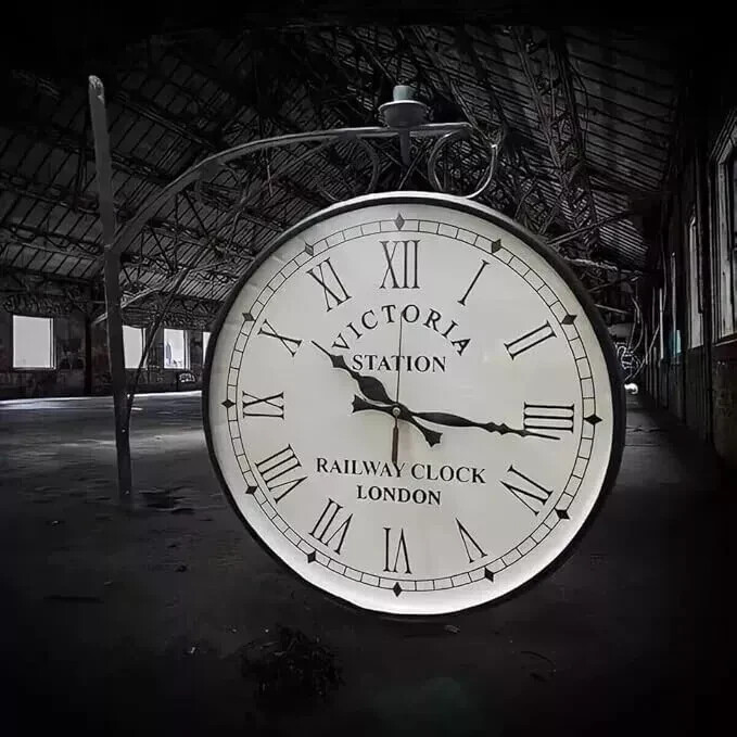 Vintage Antique Classical Victoria Station Style Solid Metal Design Retro Clock