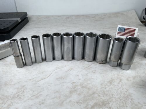 Craftsman 11pc 3/8 Drive Deep Socket Lot, 3/8-7/8 + Spark Plug Sockets, EE USA - Picture 4 of 9