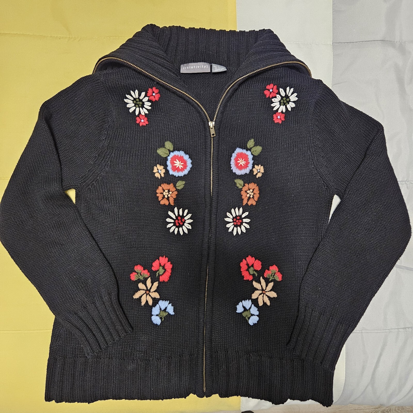 Vintage Relativity Sz S Full Zip Collared Knit Fl… - image 3