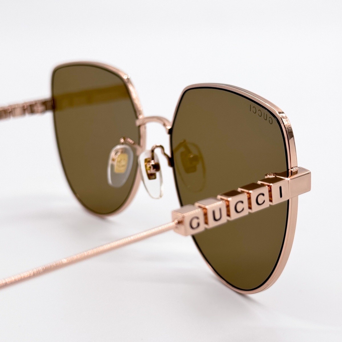 NEW GUCCI GG1435SA 002 GEOMETRIC GOLD BROWN WOMEN SUNGLASSES
