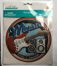 Music Guitars Amps Sign Wall Sticker 6.5x6.5”Peel & Stick Rock & Roll