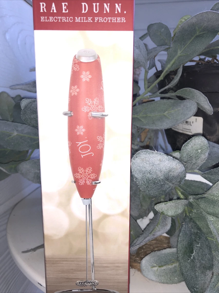 NEW Rae Dunn Electric Milk Frother Red JOY Snowflakes Christmas Handheld Mixer