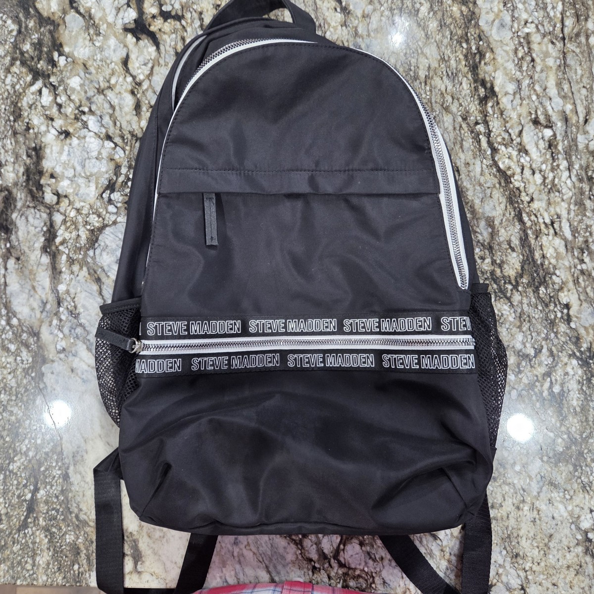 Steve Madden canvas black &white logo small backpack  black faux leather trims MKF Collection Kimberly Vegan Leather Women main image 3