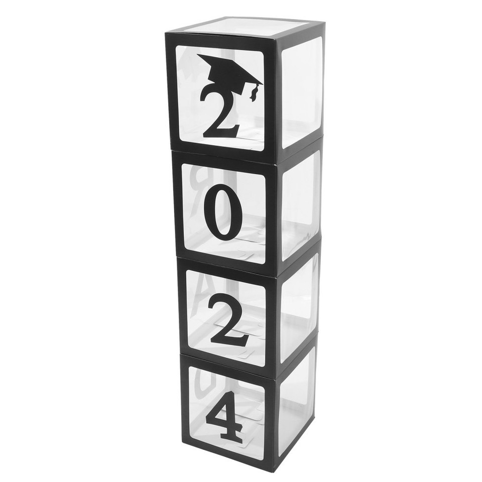 Set Di 3 Scatole Decorative Nero Oro Per 50° Compleanno – Formato 27x27x27 Cm, Con Palloncini A Tema "Happy 50th Birthday"