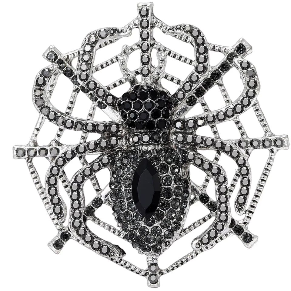 Большая винтажная брошь-паук на Хэллоуин серебристого тона со стразами булавка ювелирный подарок - Изображение 2 из 4