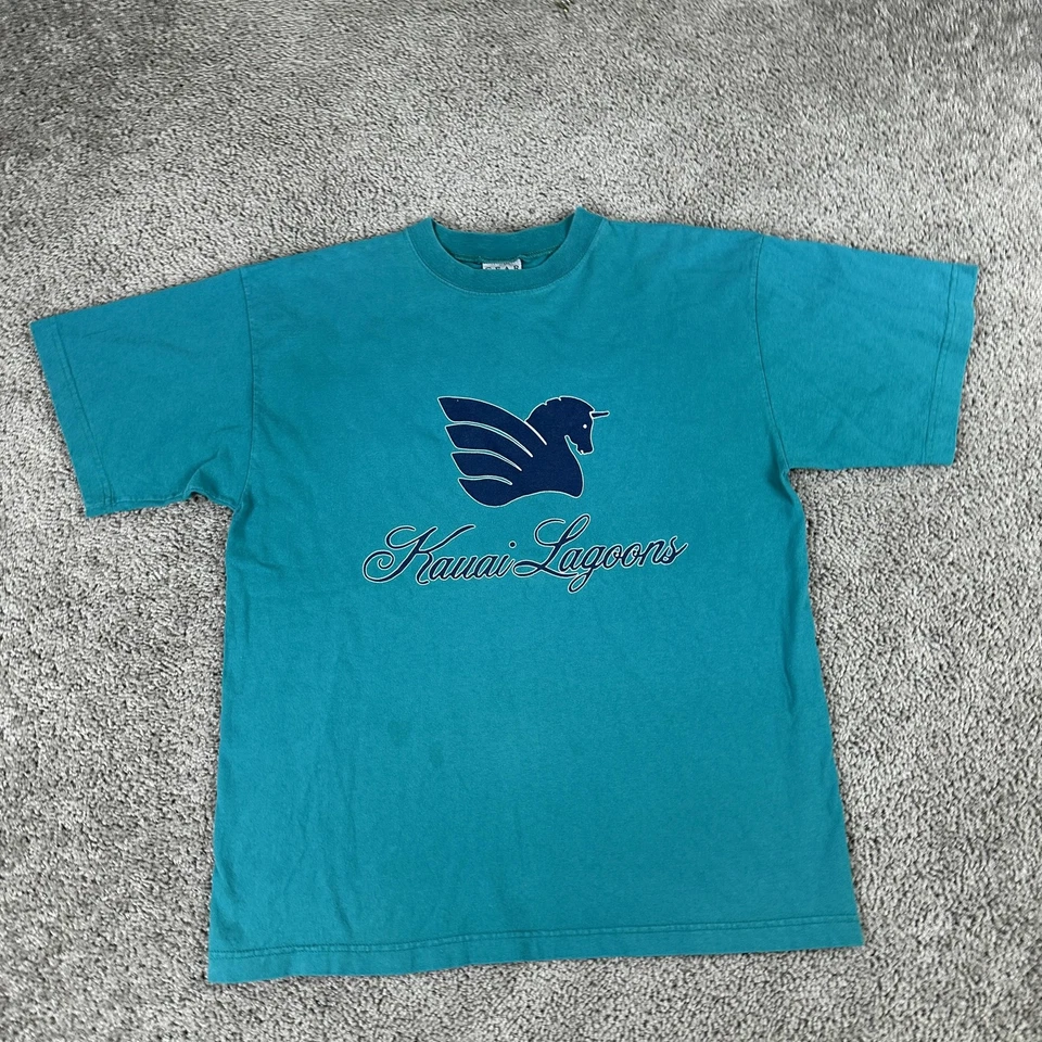 Vintage Kauai Lagoons Shirt Mens Large Teal Graphic Hawaii Resort Made USA 90s - Image 2 of 4