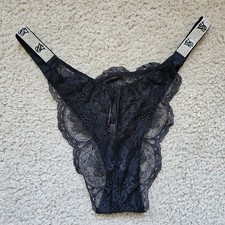 Victorias Secret brazilian cheeky panty black lace bling rhinestones size large
