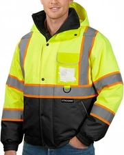 TICONN Waterproof Safety Bomber Jacket Hi Vis Reflective Rain Jacket Class 3 2XL