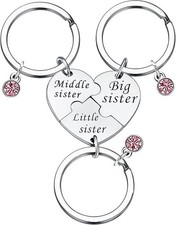 Tihnvk 3Pcs Sisters Keyring Big Sis Middle Sis Little Sis Matching Heart Keycha