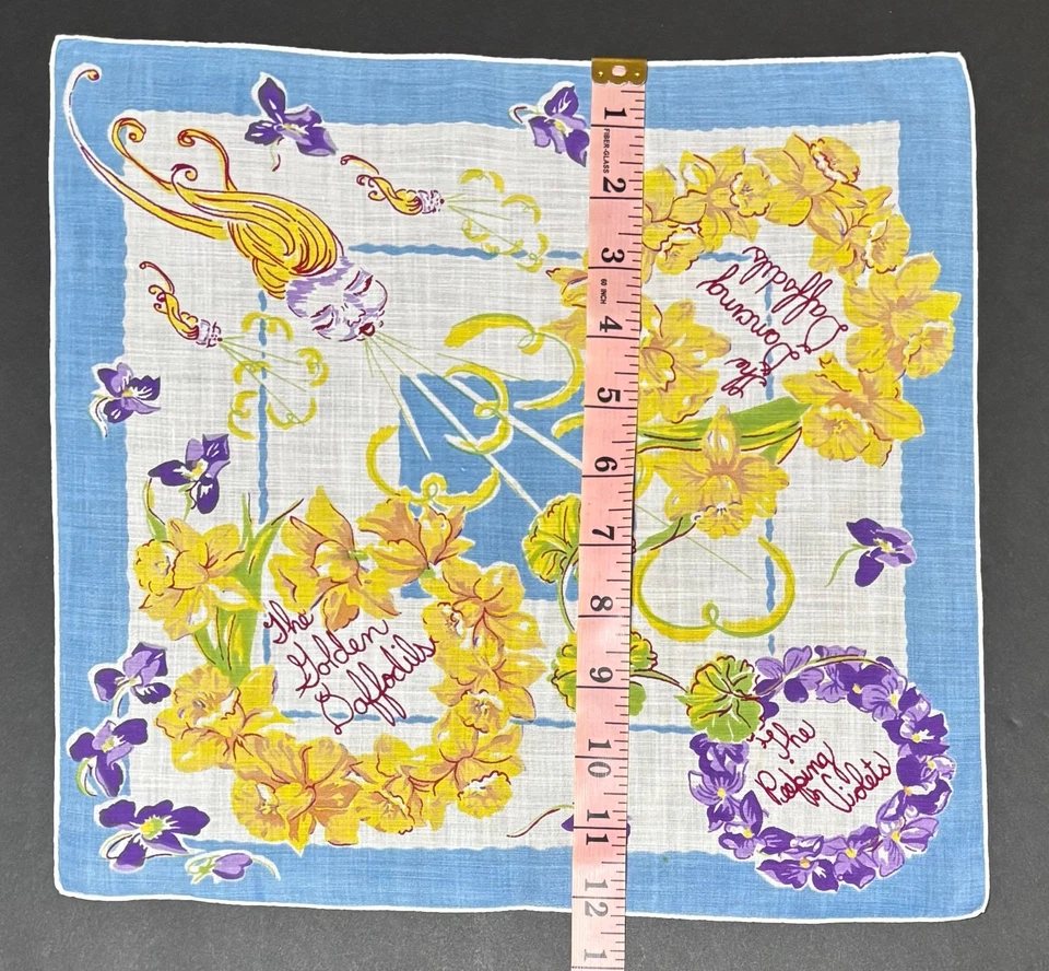 Pañuelo Hankie *LEER* Narcisos Bailando Dorado Violetas Vientos Soplando Foto 4 de 4