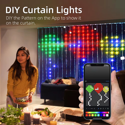 400 LED Smart USB Lichtervorhang bunte Lichterkette mit DIY Text & Muster