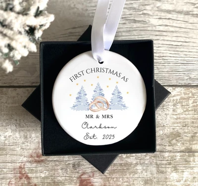 UNIQUEPGIFTS First Christmas As Married Decoration 1st Xmas Mr and Mrs Hanging Bauble 2025
