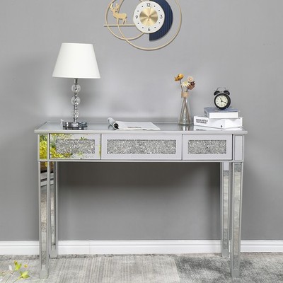 FCH Silver MDF Mirror Surface Broken Glass Three Pumping Computer Desk