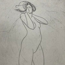 RARE Female Nude Line Art Etching Print 1963? Artist Proof Santiago Cardenas