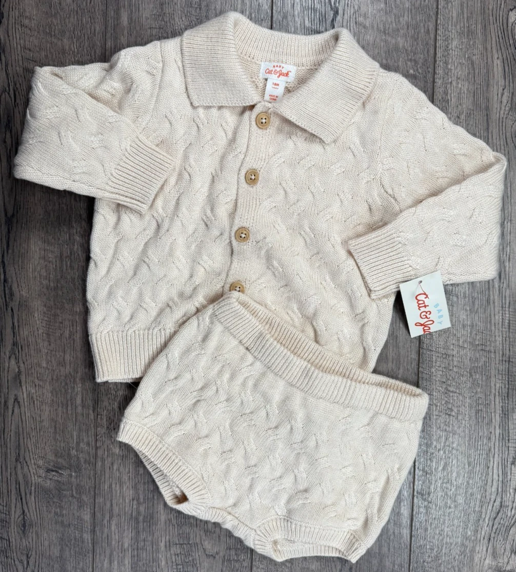Baby Girl Boy Clothes New Cat & Jack 18 Month 2pc Ivory Cream Knit Outfit