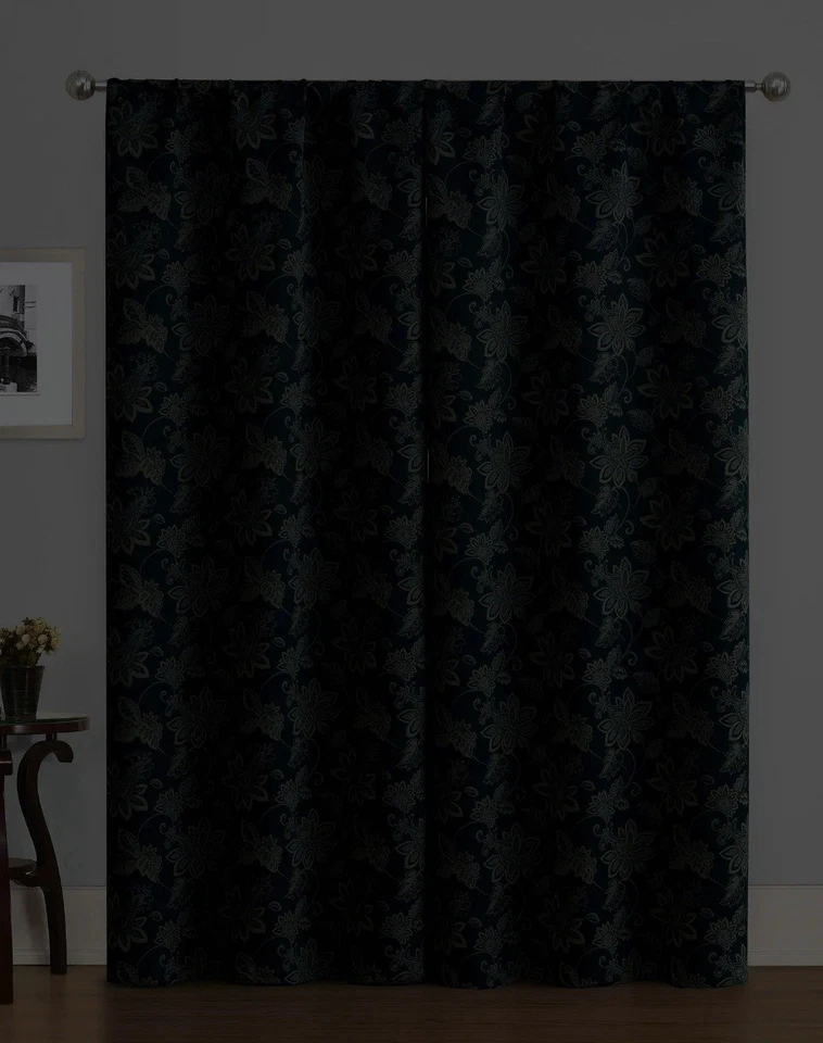 Eclipse Phoenix Blackout Curtain Rod Pocket Panel Set of 6 Indigo Bontanical - Image 3 of 4