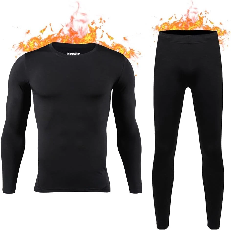 HEROBIKER Long Johns Thermal Underwear for Men Skiing Winter XX-Large, Black