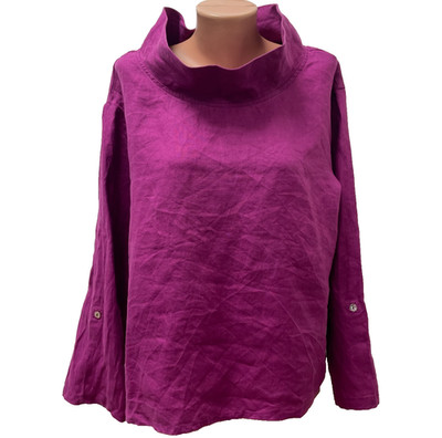 LINTICO ladies blouse top 100% LINEN pink magenta L/XL