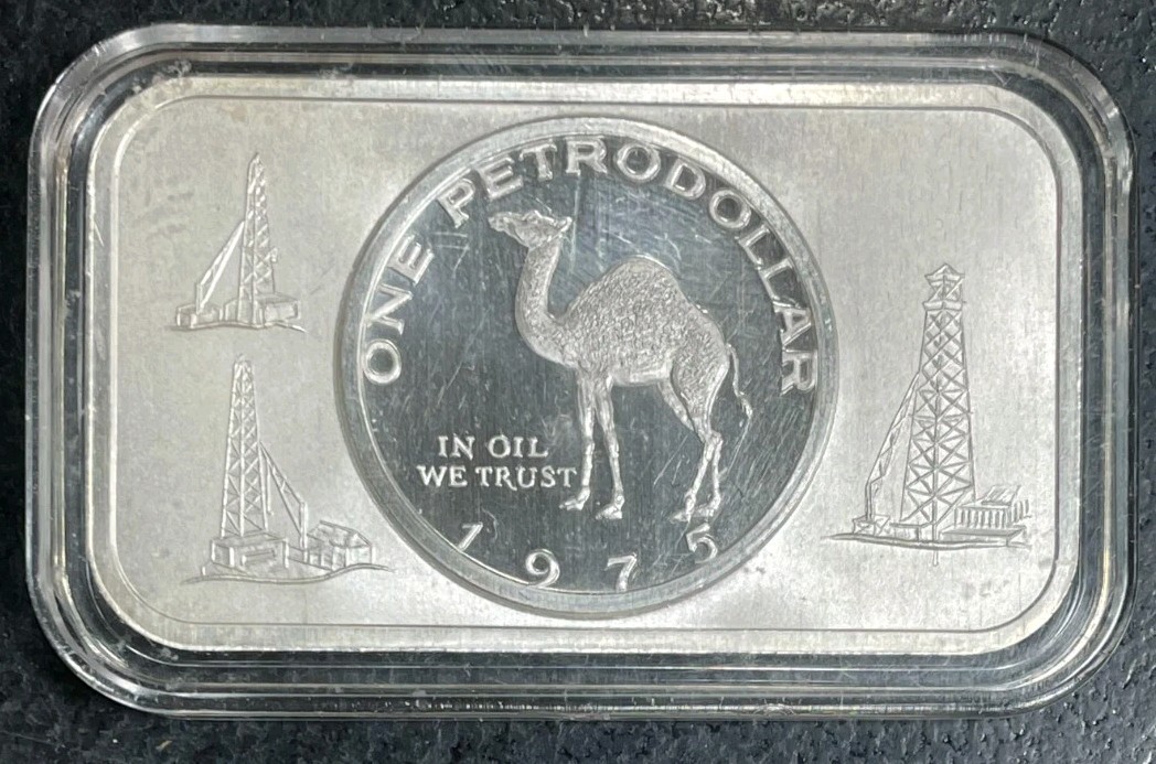 1975 MADISION MINT ONE PETRO DOLLAR 1 TROY OZ .999 FINE SILVER BAR